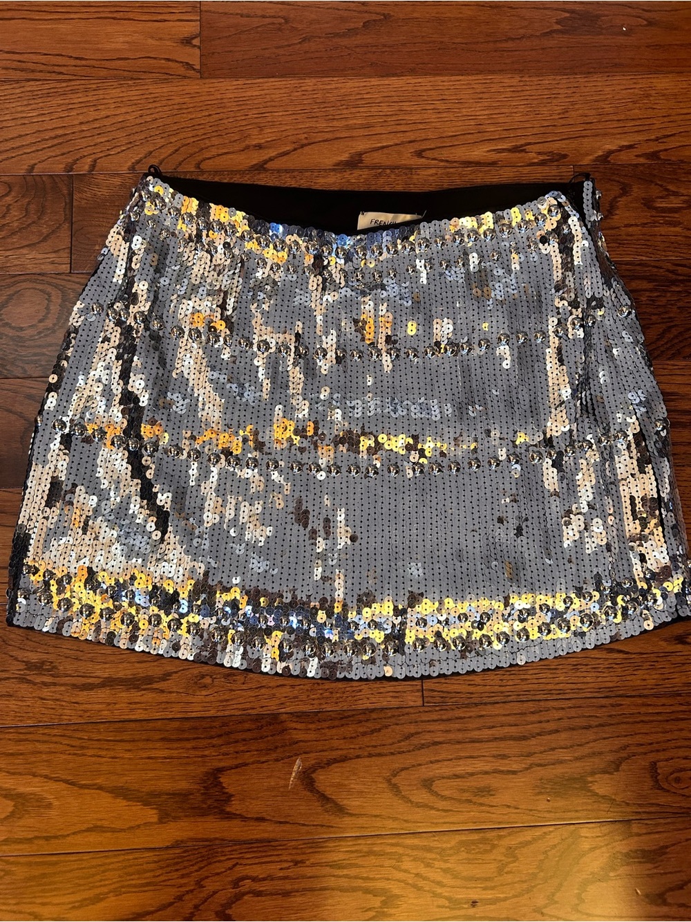 french kyss Silver Sequin Mini Skirt with Gold Sparkle